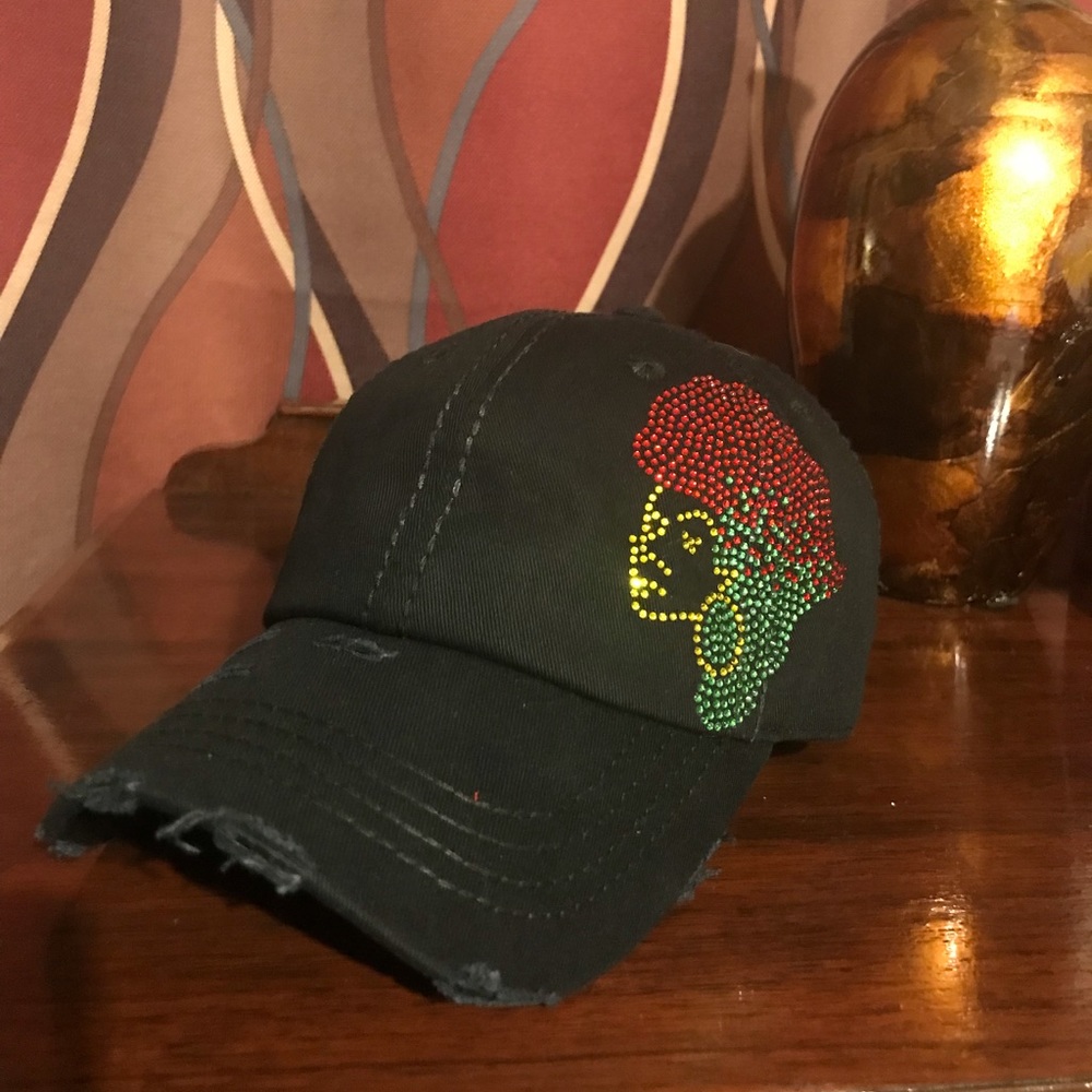 Rhinestone Afro Woman Map hat